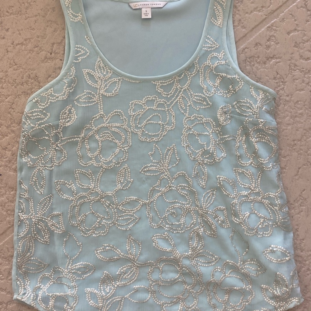 Lauren Conrad Soft Sea Green Sheer Overlay Top size Small